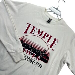 Uscape Apparel Temple Owls Sweatshirt Mens Small Cream Crewneck Skyline Graphic